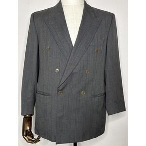Hugo Boss Blazer 40R Double Breasted Gray Pinstripe 100% Wool Ventless